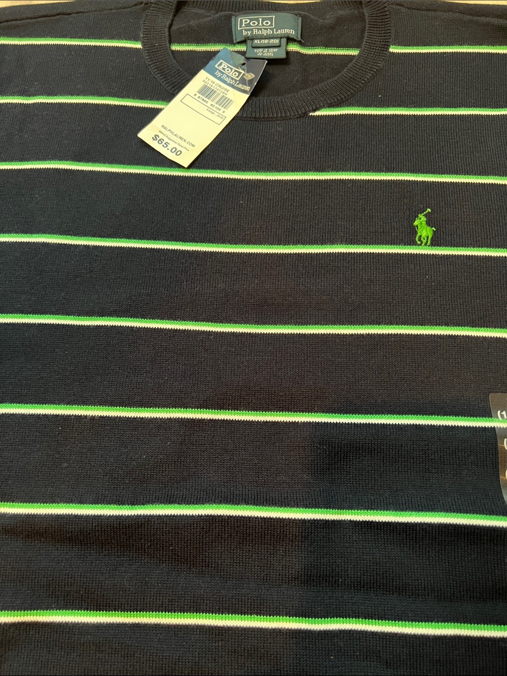 Polo by Ralph Lauren Navy Sweater with Green & White Stripes